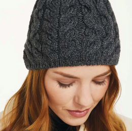 Charcoal Aran Knit Bobble Hat – Made in Ireland