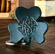Handmade leather shamrock keyring