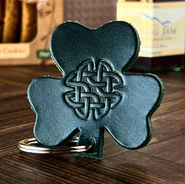 Handmade leather shamrock keyring